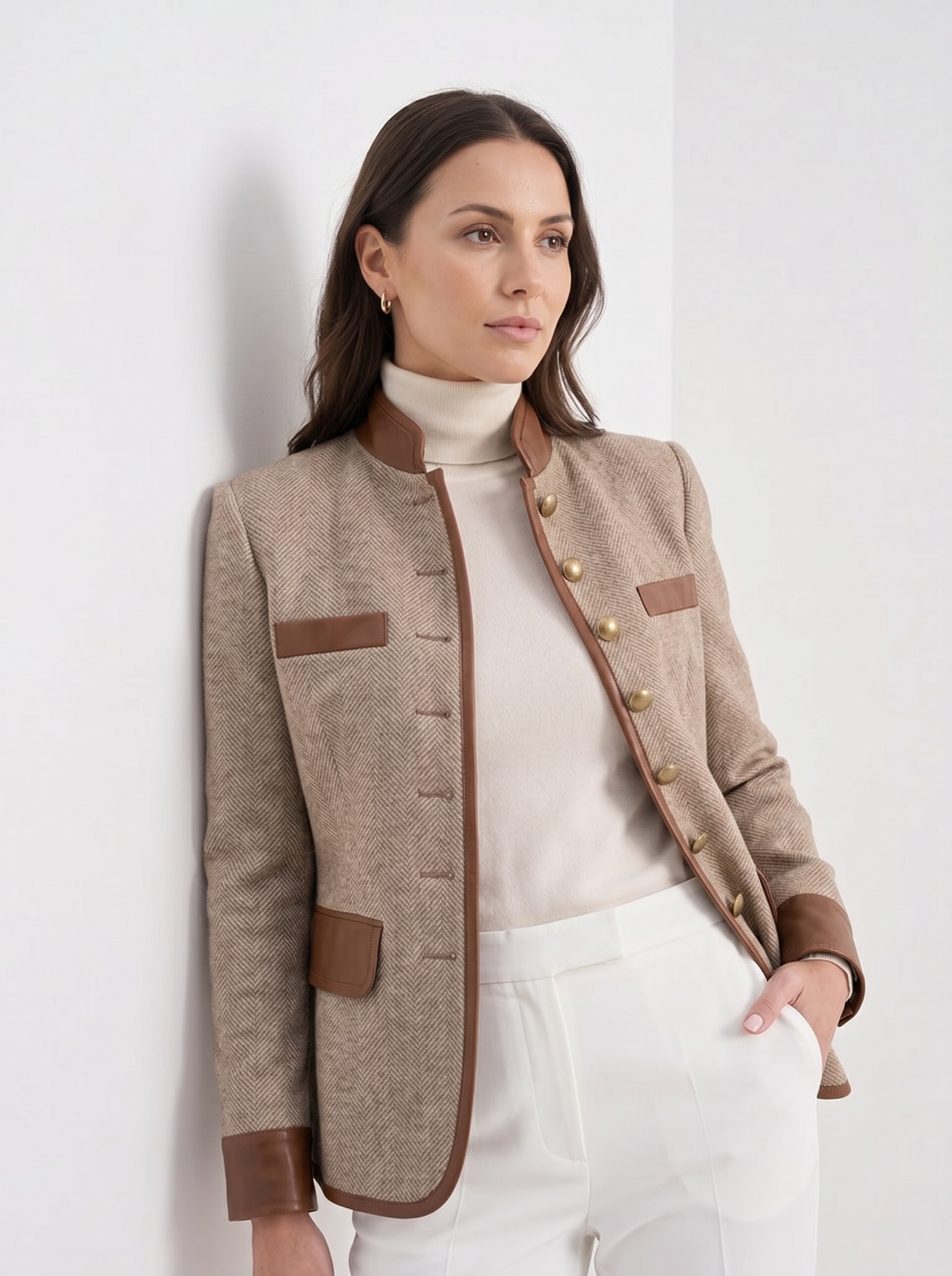 Fenna | Women's Buttoned Jacket, Smart Luxury Winter Jacket - Brown