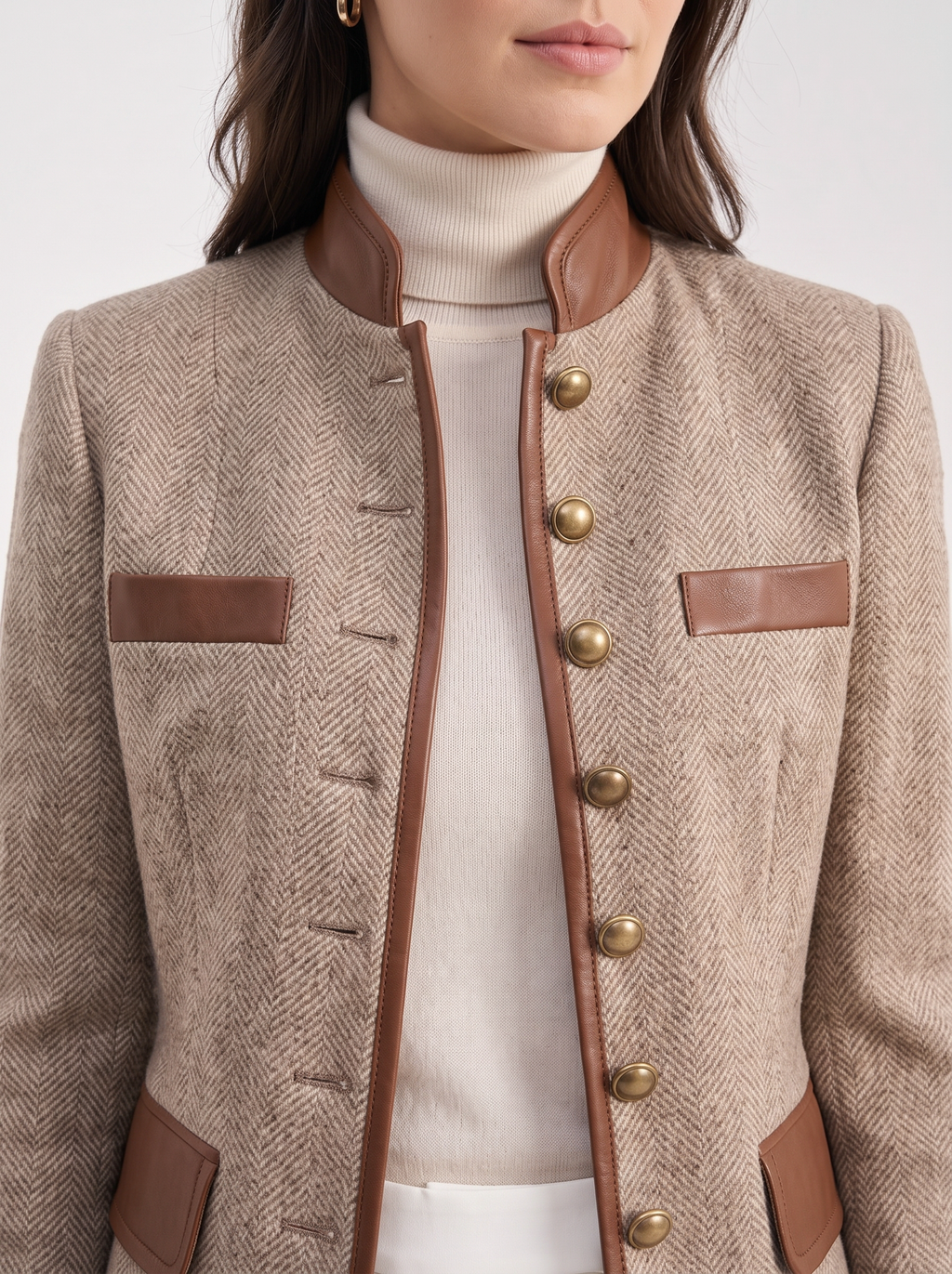 Fenna | Women's Buttoned Jacket, Smart Luxury Winter Jacket - Brown