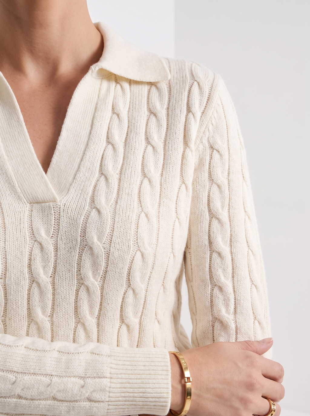 Gwenn | Women's Cable Knit Sweater, Premium Winter Knit - White