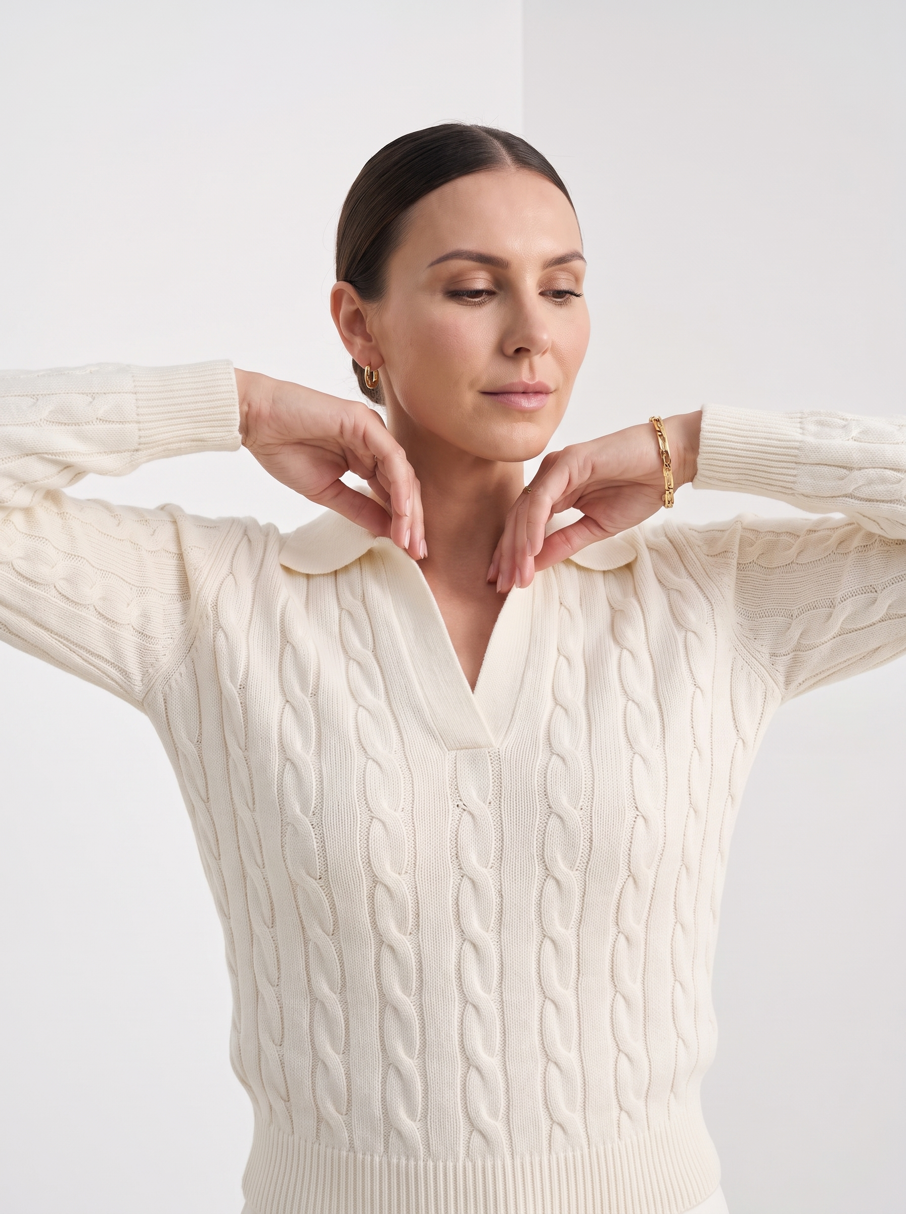 Gwenn | Women's Cable Knit Sweater, Premium Winter Knit - White