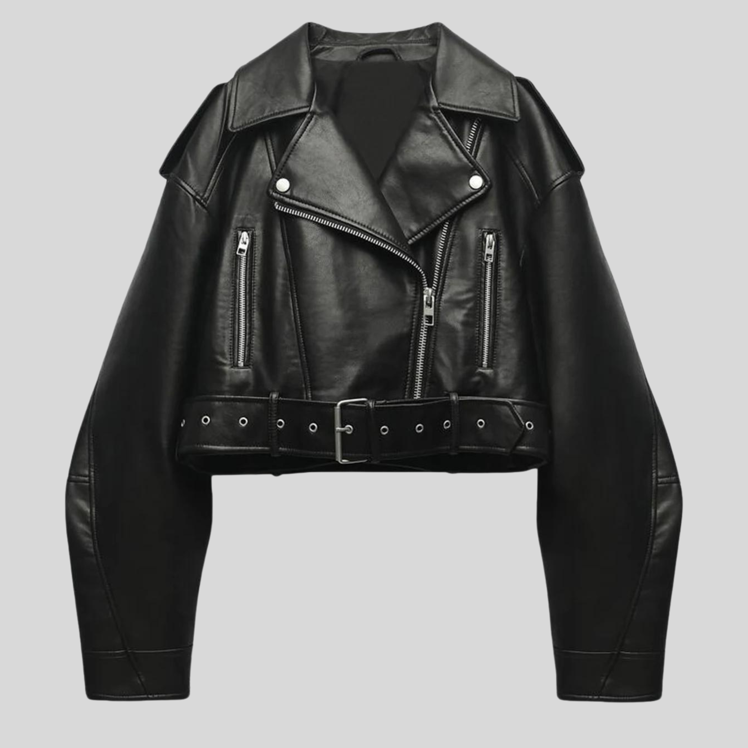 Elise | Women's Cropped Moto Leather Jacket, Winter Biker Jacket - Black