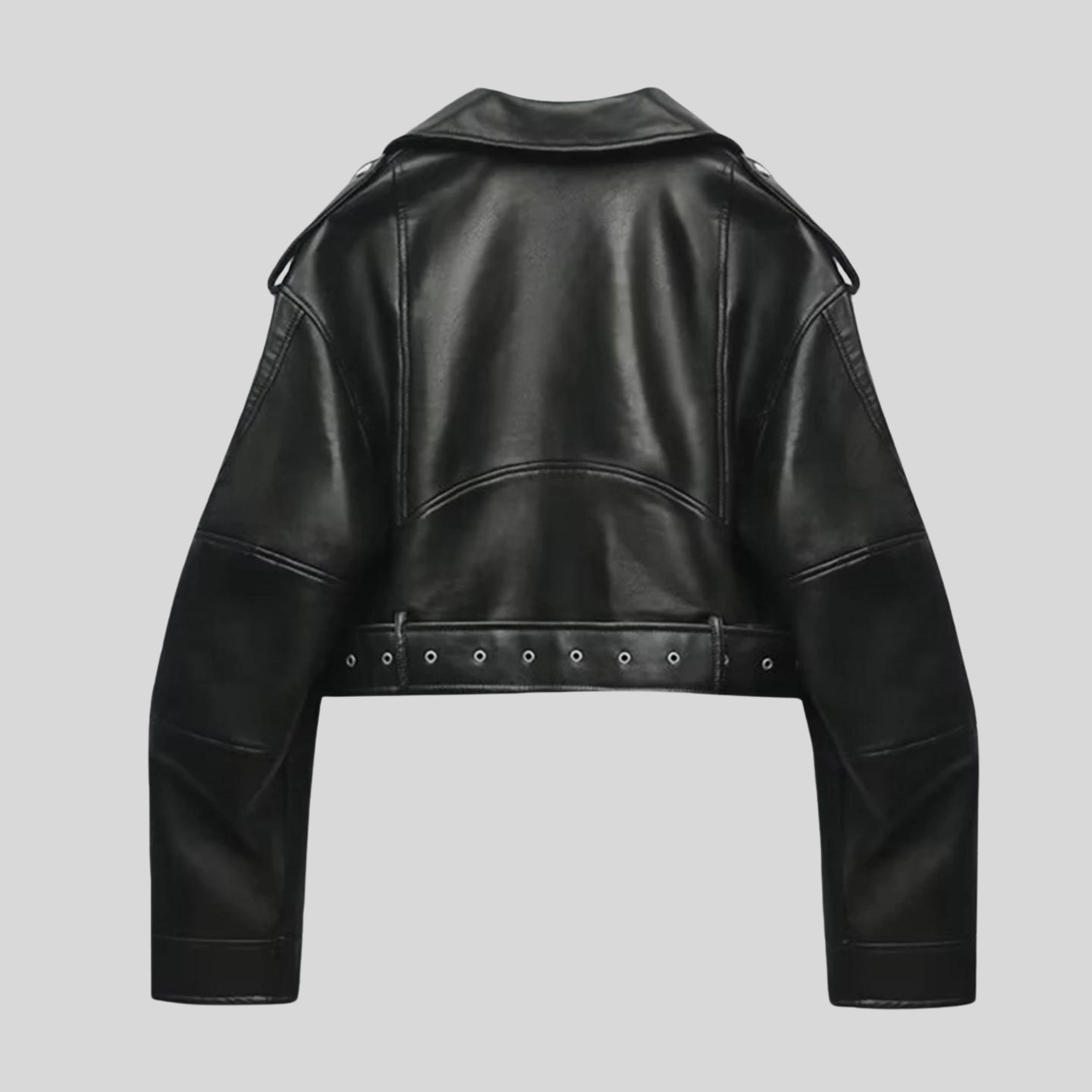 Elise | Women's Cropped Moto Leather Jacket, Winter Biker Jacket - Black
