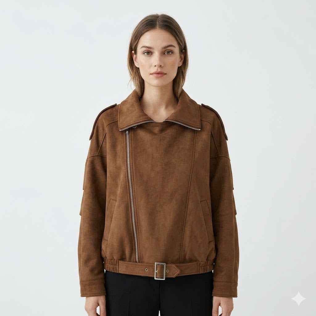 Fabienne | Women's Suede Belted Jacket, Oversized Winter Jacket