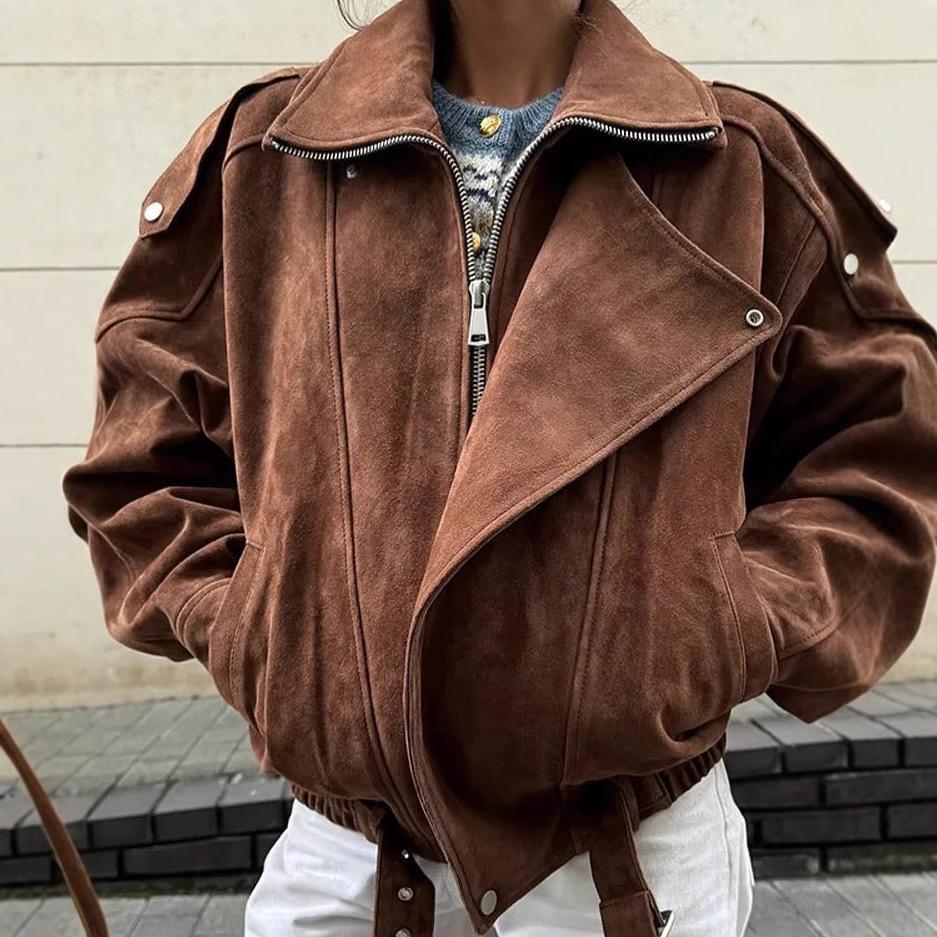 Fabienne | Women's Suede Belted Jacket, Oversized Winter Jacket