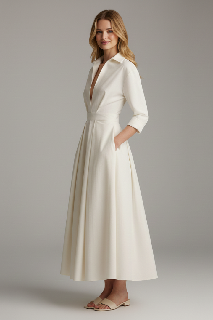 Sarah | Women's Button-Front Collared Midi Dress, Long Dress