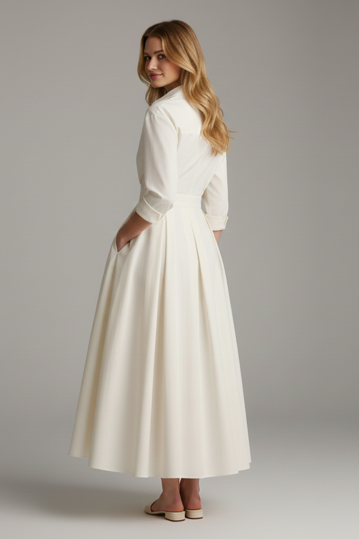 Sarah | Women's Button-Front Collared Midi Dress, Long Dress