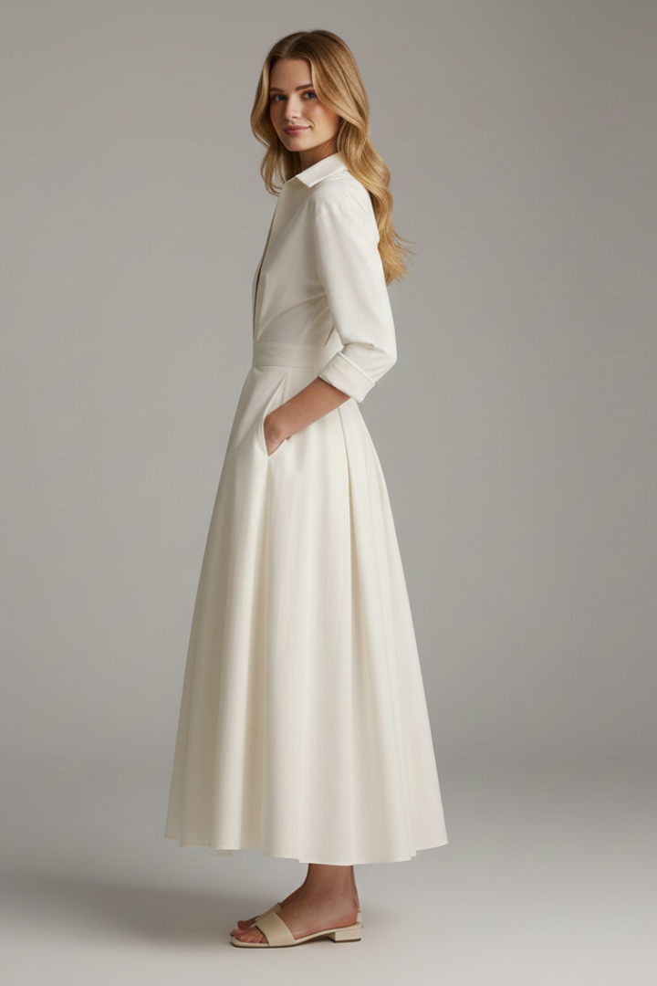 Sarah | Women's Button-Front Collared Midi Dress, Long Dress