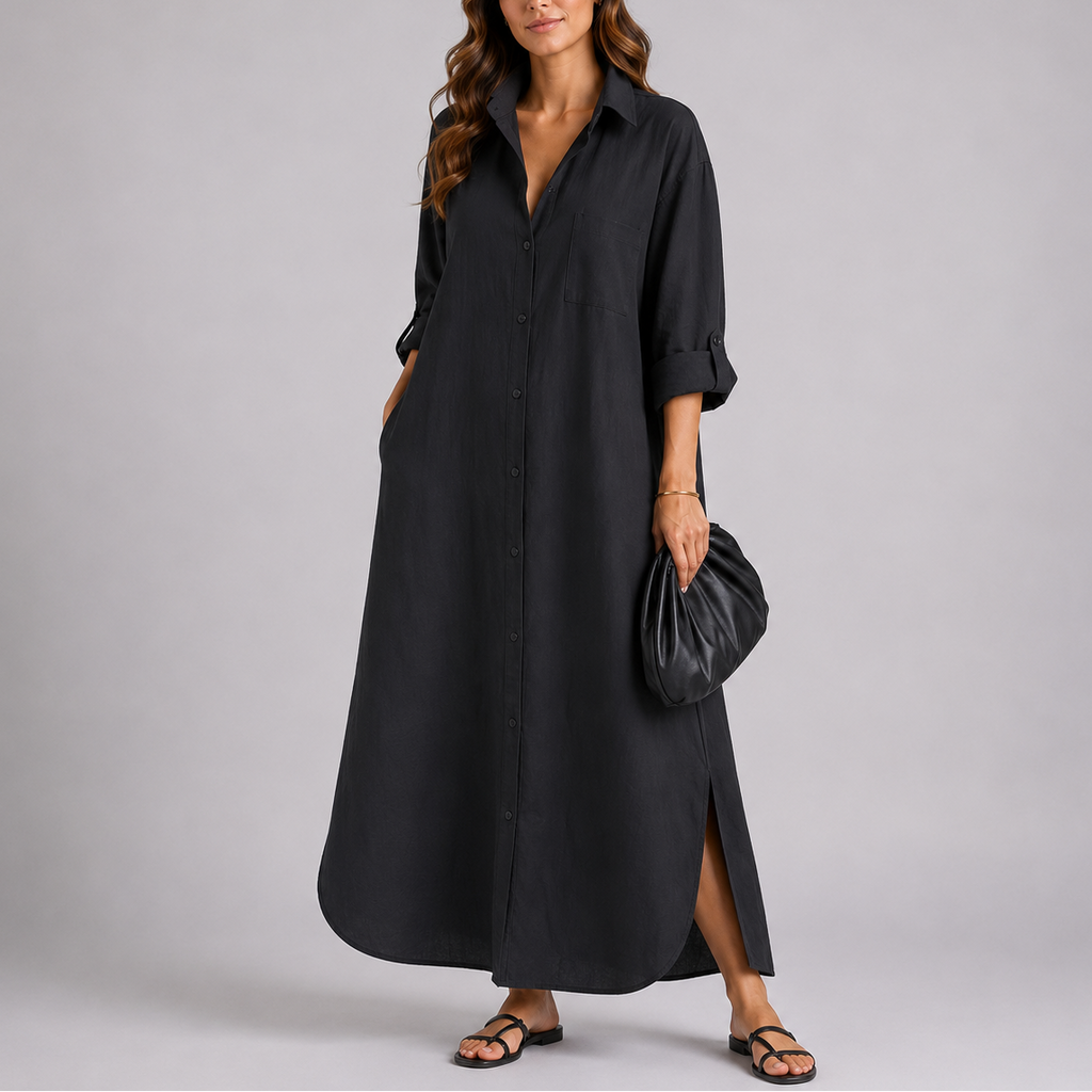Isabelle | Women's Linen Shirt Maxi Dress, Relaxed Long Dress