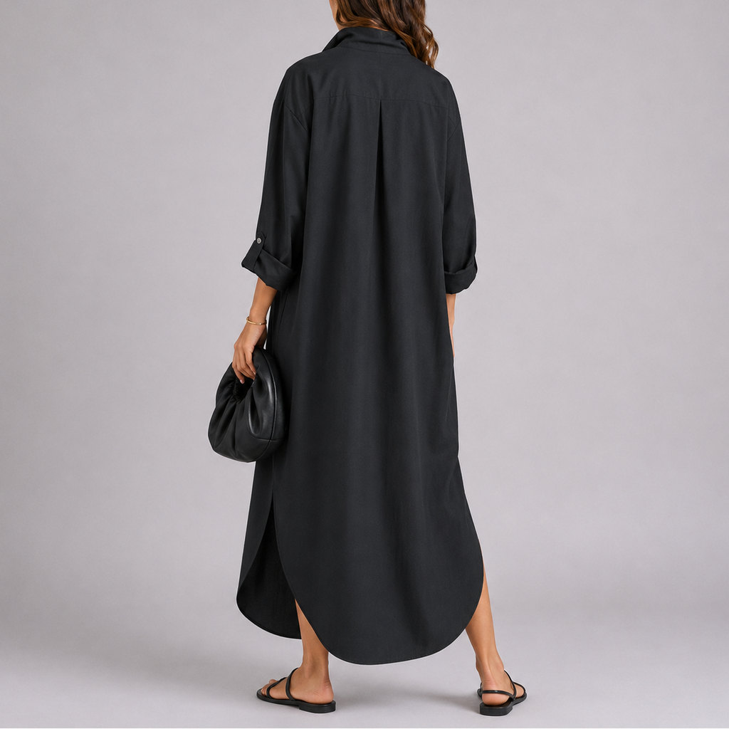 Isabelle | Women's Linen Shirt Maxi Dress, Relaxed Long Dress