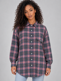 Willa | Women's Oversized Check Shirt Longline Button-Up Blouse
