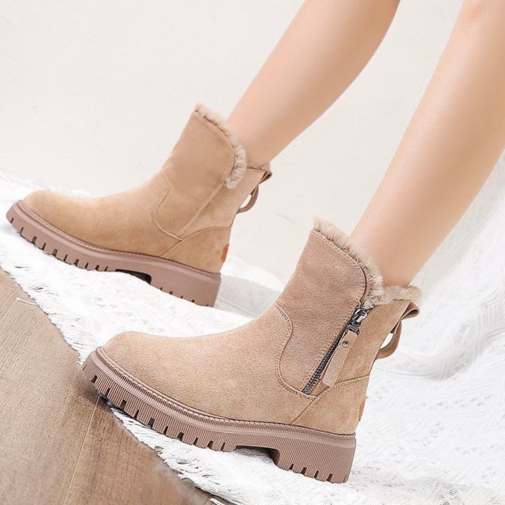Winnie | Women's Suede Winter Boots Faux Fur Lined Side Zip Lug Sole