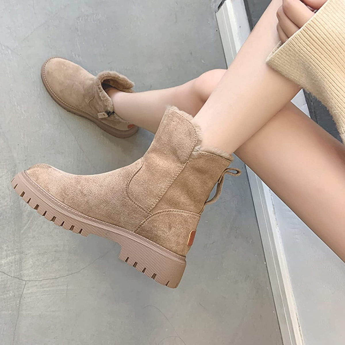 Winnie | Women's Suede Winter Boots Faux Fur Lined Side Zip Lug Sole