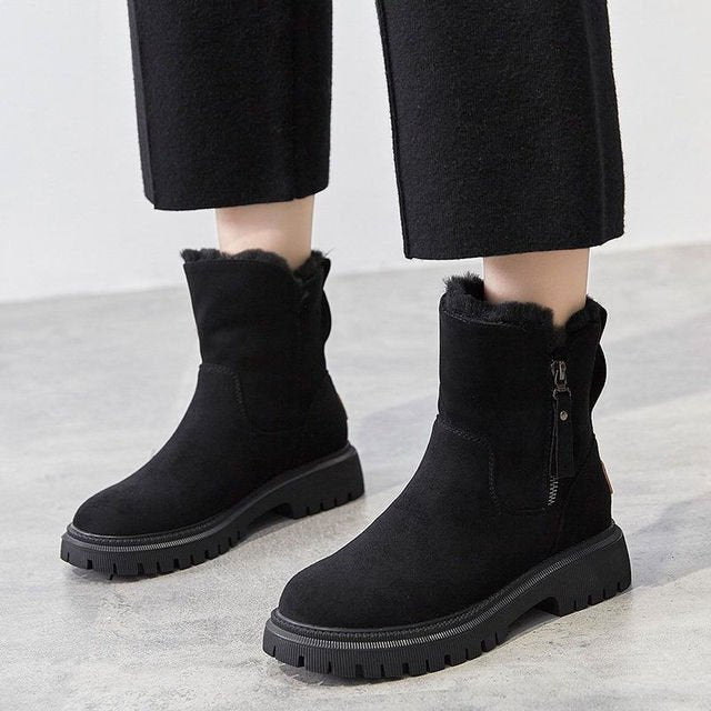 Winnie | Women's Suede Winter Boots Faux Fur Lined Side Zip Lug Sole