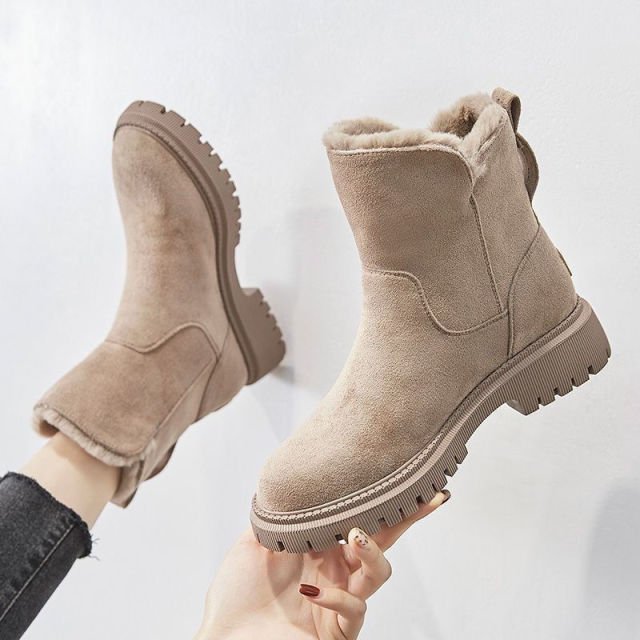 Winnie | Women's Suede Winter Boots Faux Fur Lined Side Zip Lug Sole