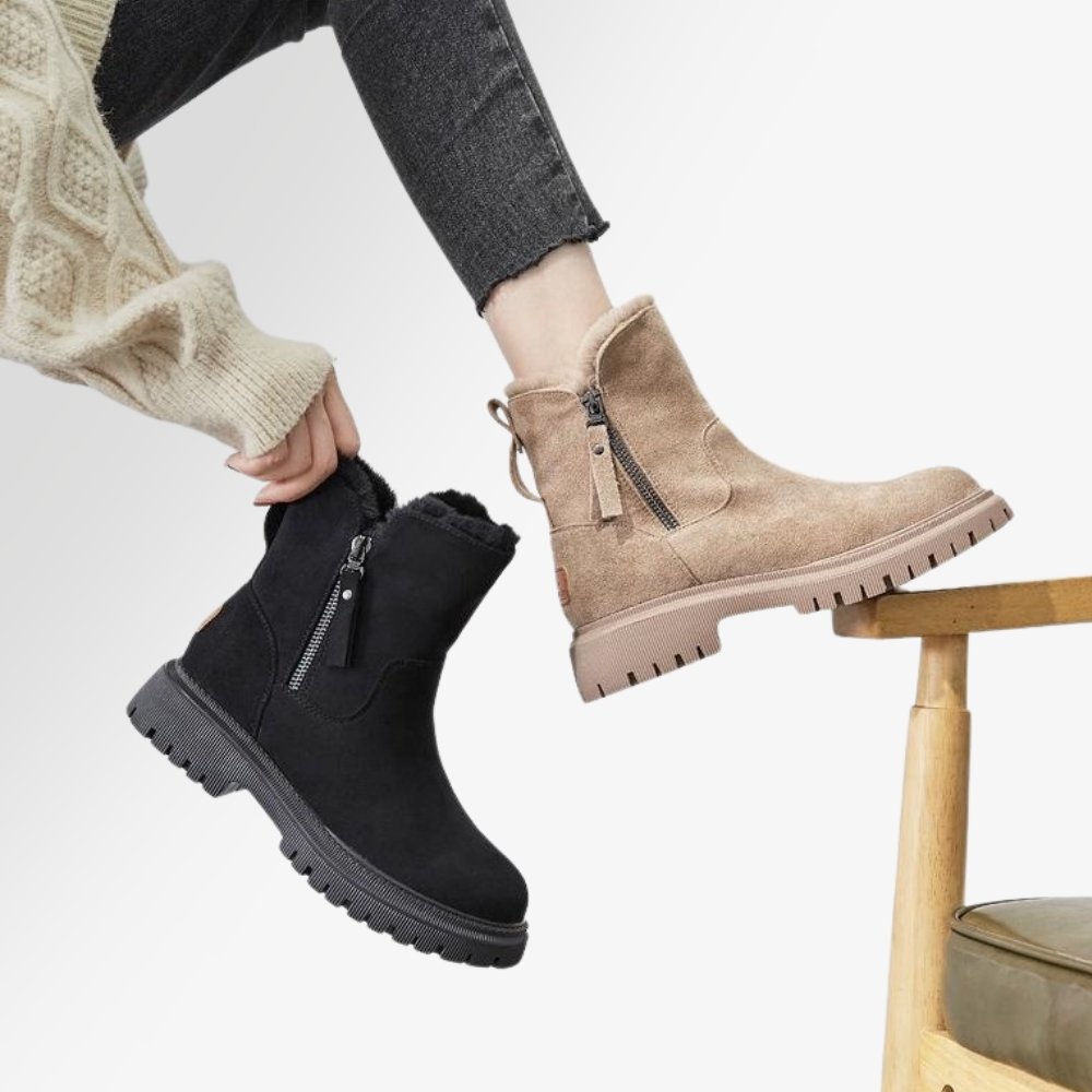 Winnie | Women's Suede Winter Boots Faux Fur Lined Side Zip Lug Sole