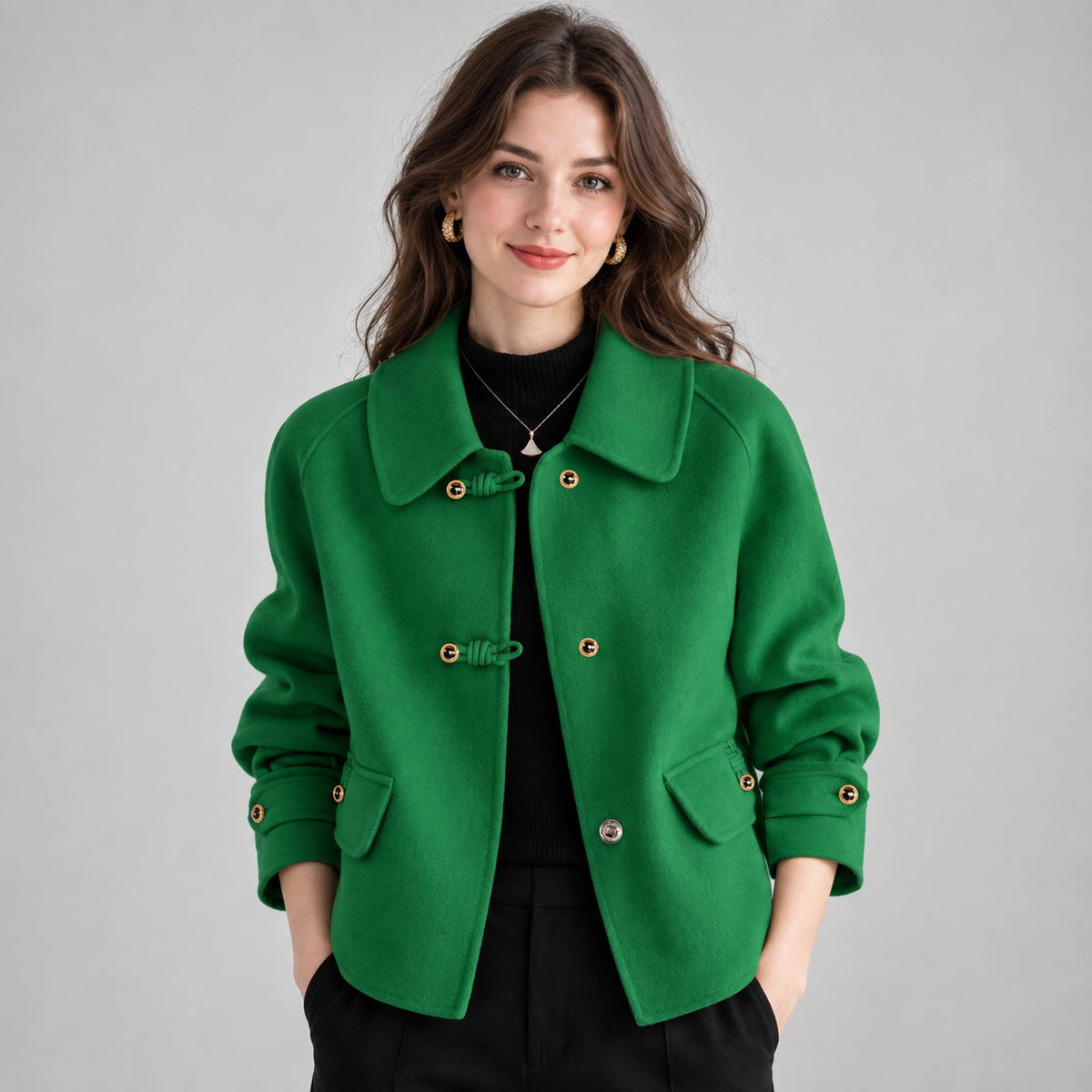 Winnifred | Women's Tweed Blazer Pearl Button Rounded Collar Smart Casual