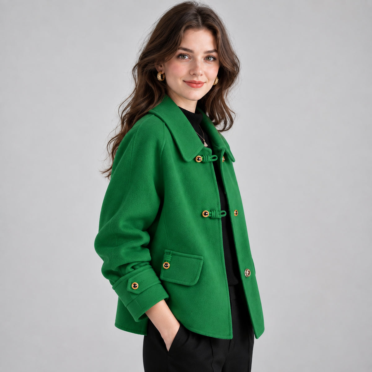 Winnifred | Women's Tweed Blazer Pearl Button Rounded Collar Smart Casual