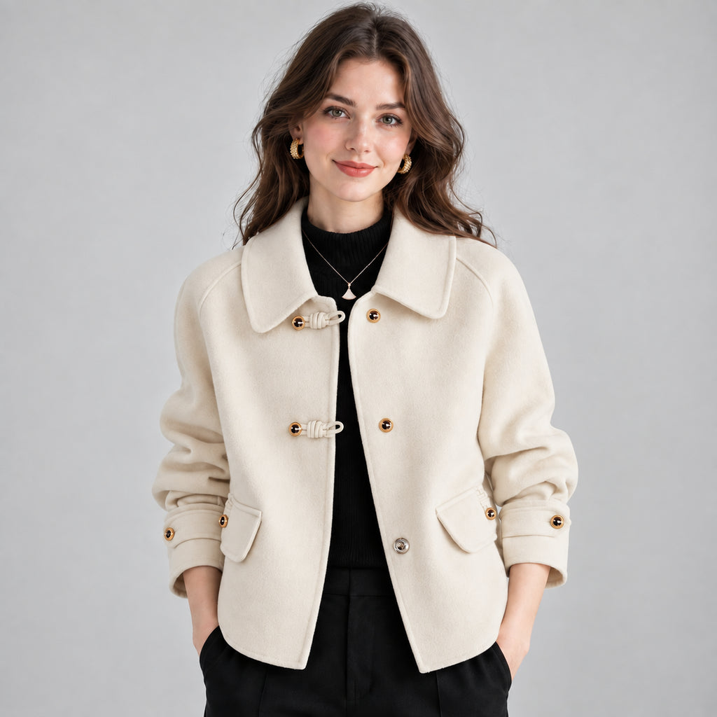 Winnifred | Women's Tweed Blazer Pearl Button Rounded Collar Smart Casual