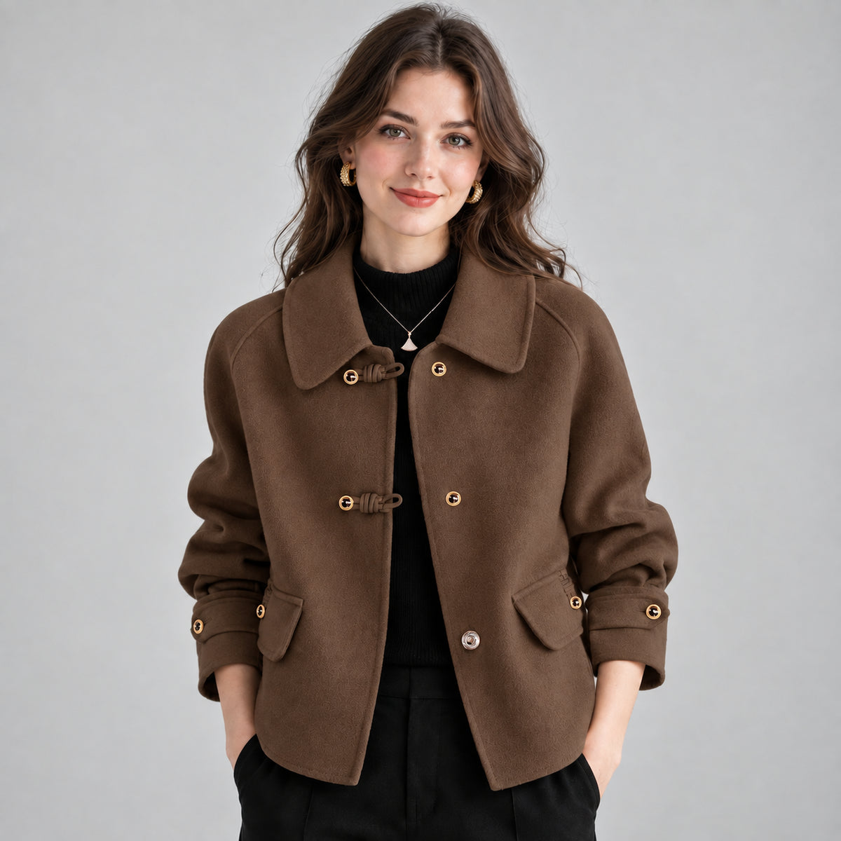 Winnifred | Women's Tweed Blazer Pearl Button Rounded Collar Smart Casual