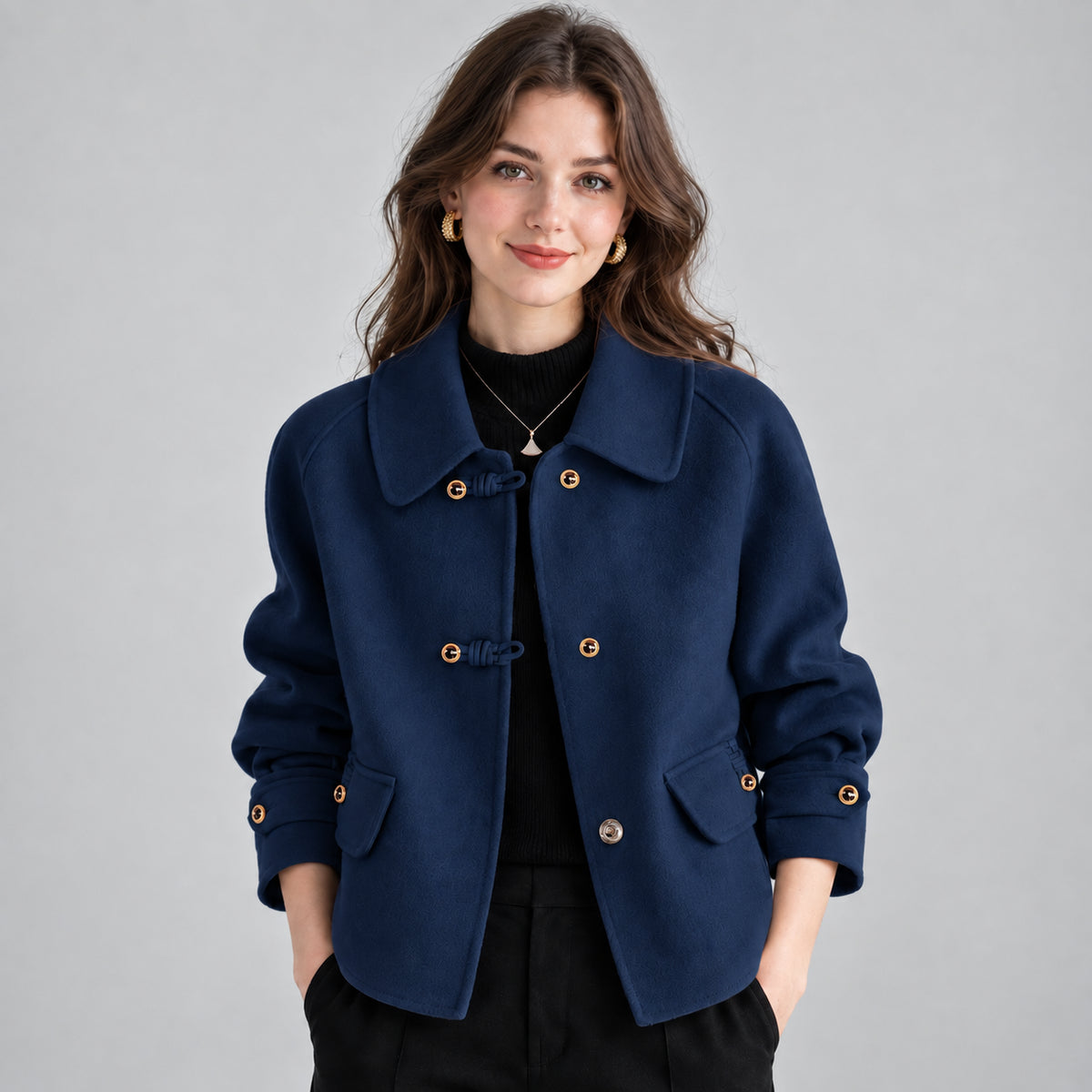 Winnifred | Women's Tweed Blazer Pearl Button Rounded Collar Smart Casual
