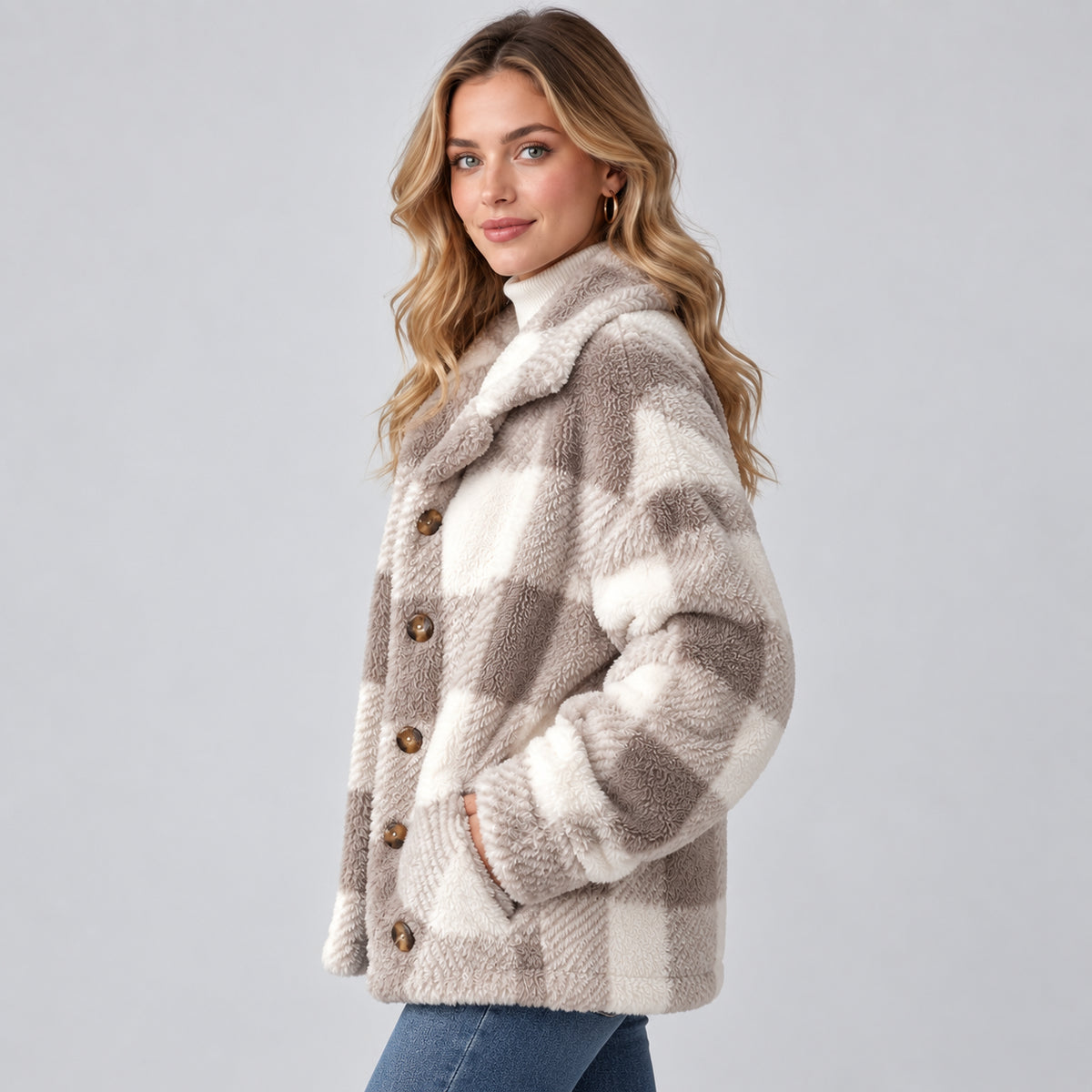 Winslow | Women's Check Shacket Borg Fleece Button Front Autumn Winter