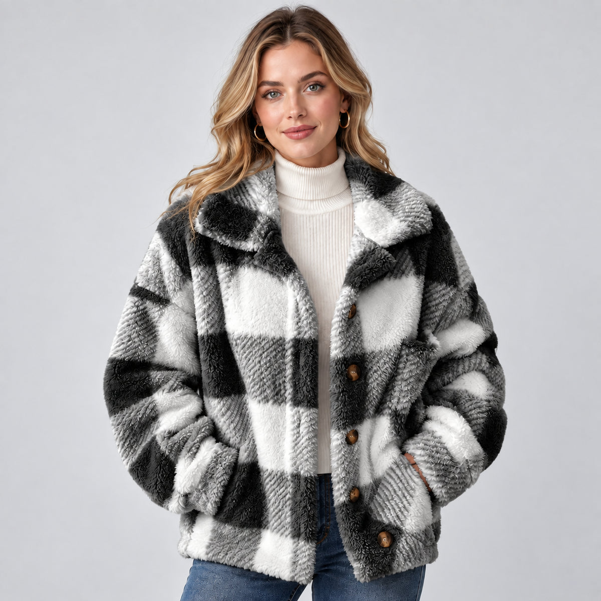 Winslow | Women's Check Shacket Borg Fleece Button Front Autumn Winter