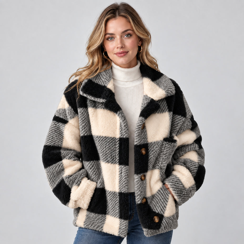 Winslow | Women's Check Shacket Borg Fleece Button Front Autumn Winter