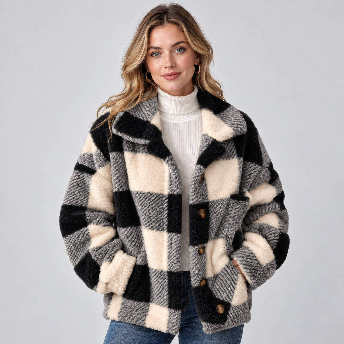Winslow | Women's Check Shacket Borg Fleece Button Front Autumn Winter
