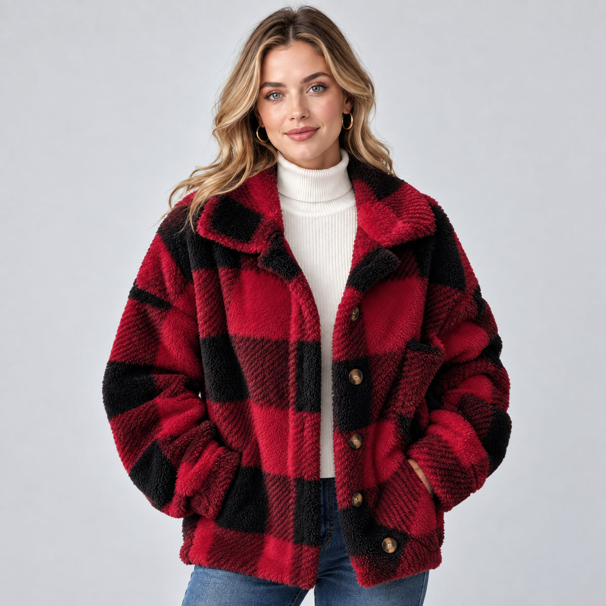 Winslow | Women's Check Shacket Borg Fleece Button Front Autumn Winter