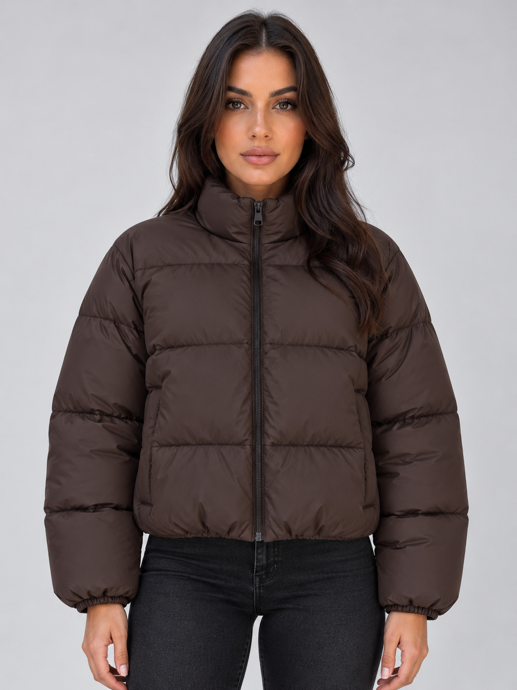 Yara | Women's Cropped Puffer Jacket High Neck Full Zip Padded Coat