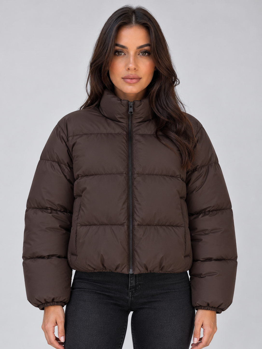 Yara | Women's Cropped Puffer Jacket High Neck Full Zip Padded Coat