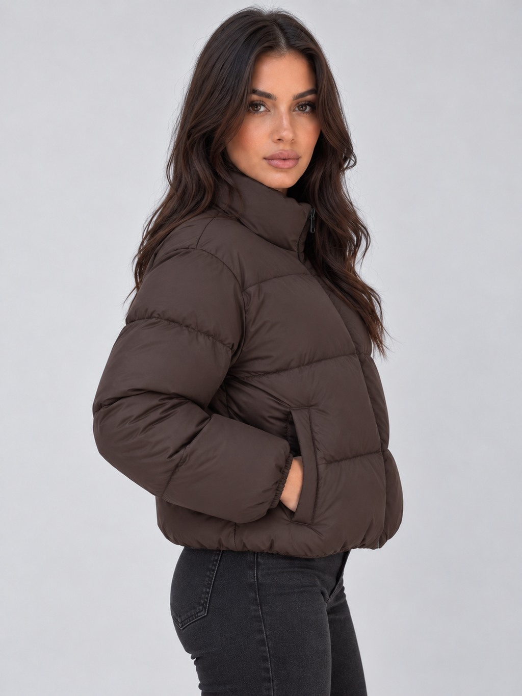 Yara | Women's Cropped Puffer Jacket High Neck Full Zip Padded Coat